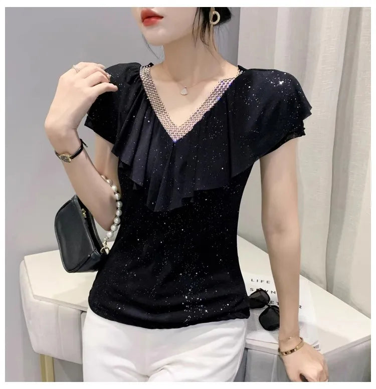 Women's T-Shirt Chic Luxury  Mesh Tops