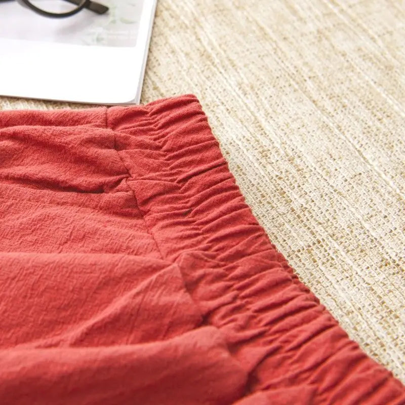 Woman Pants Casual Cotton Linen  LOOSE Solid Ankle-Length Pants Elastic Waist