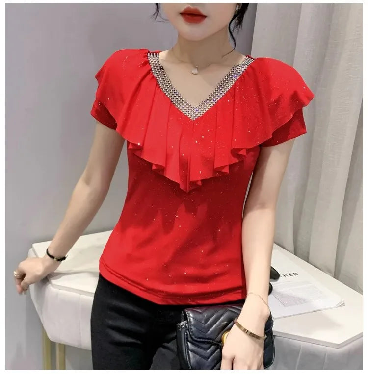 Women's T-Shirt Chic Luxury  Mesh Tops