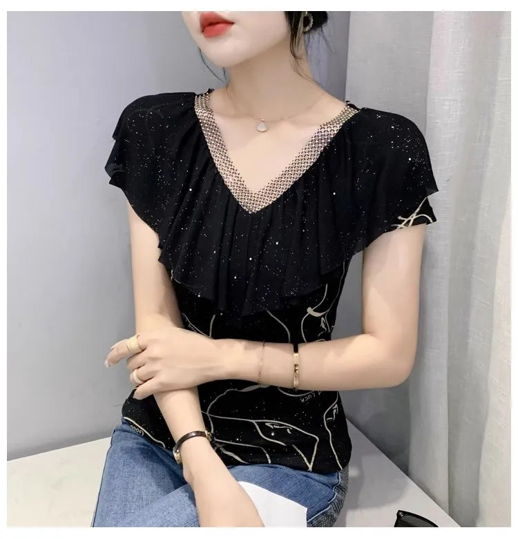 Women's T-Shirt Chic Luxury  Mesh Tops