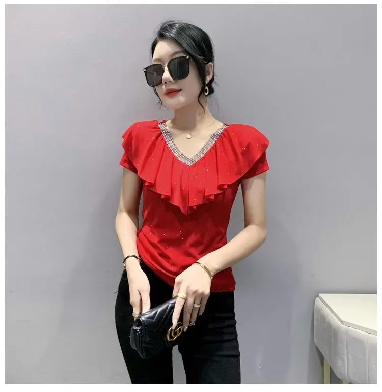 Women's T-Shirt Chic Luxury  Mesh Tops