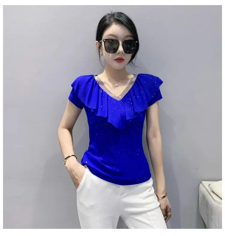Women's T-Shirt Chic Luxury  Mesh Tops