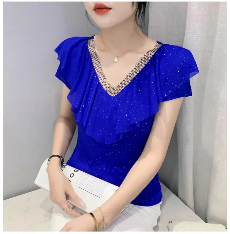 Women's T-Shirt Chic Luxury  Mesh Tops