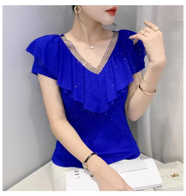 Women's T-Shirt Chic Luxury  Mesh Tops