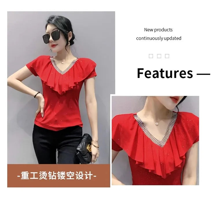 Women's T-Shirt Chic Luxury  Mesh Tops