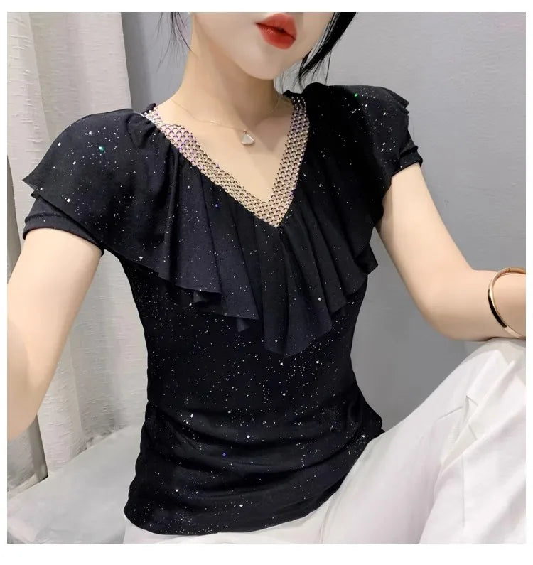 Women's T-Shirt Chic Luxury  Mesh Tops