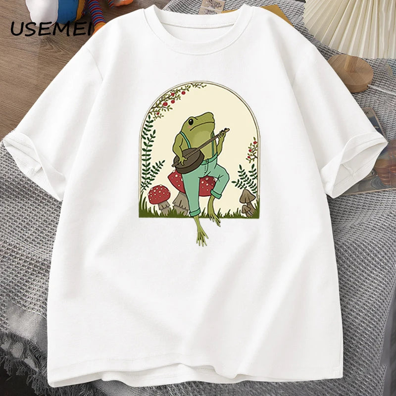 Frog Playing Banjo on Mushroom T Shirt