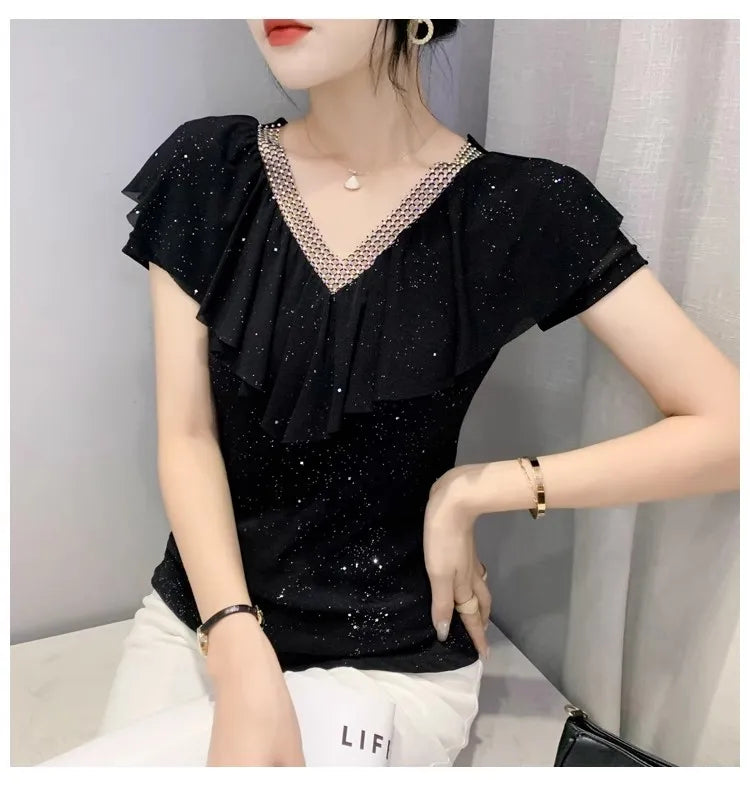 Women's T-Shirt Chic Luxury  Mesh Tops