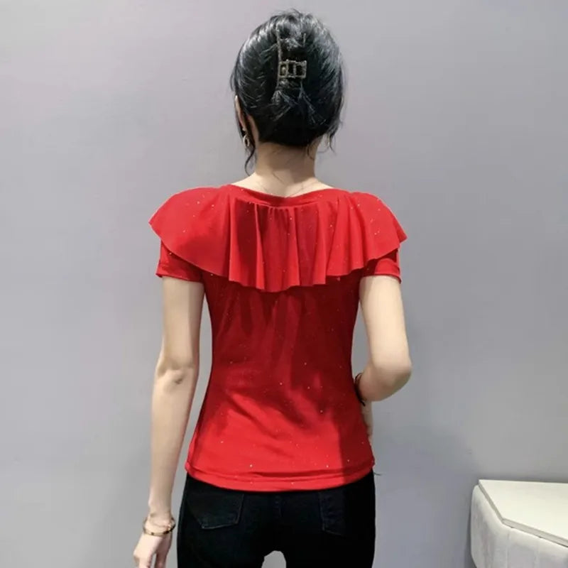 Women's T-Shirt Chic Luxury  Mesh Tops