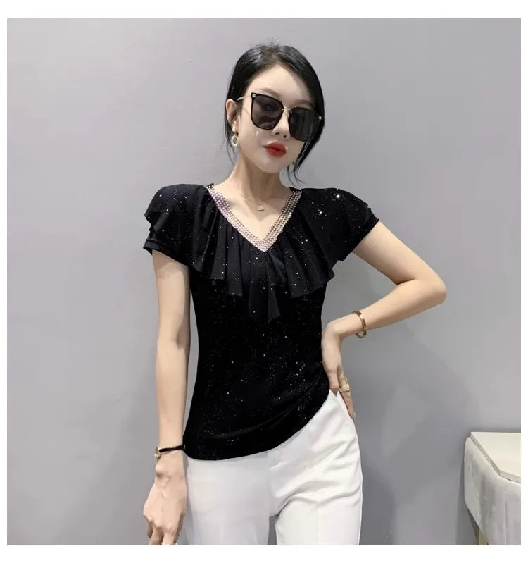 Women's T-Shirt Chic Luxury  Mesh Tops