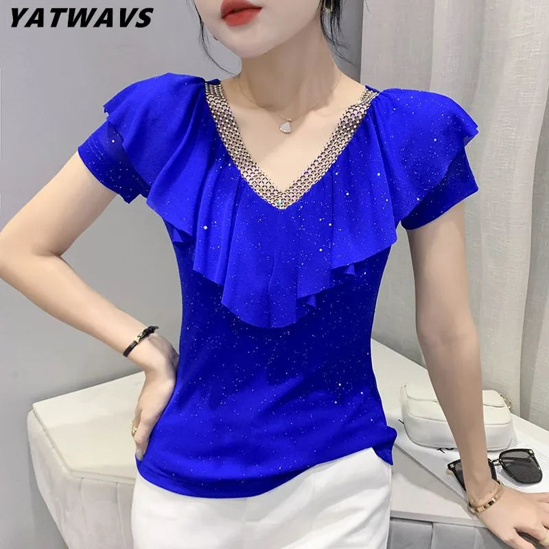 Women's T-Shirt Chic Luxury  Mesh Tops