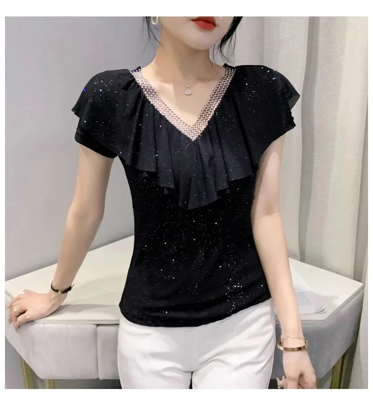 Women's T-Shirt Chic Luxury  Mesh Tops