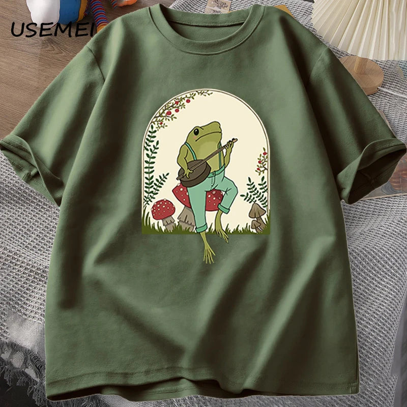 Frog Playing Banjo on Mushroom T Shirt
