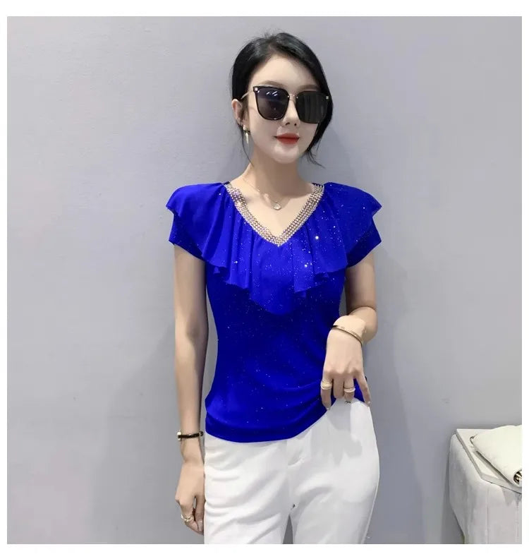 Women's T-Shirt Chic Luxury  Mesh Tops