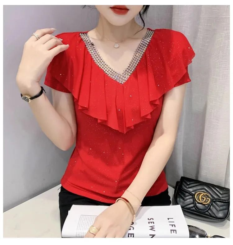 Women's T-Shirt Chic Luxury  Mesh Tops