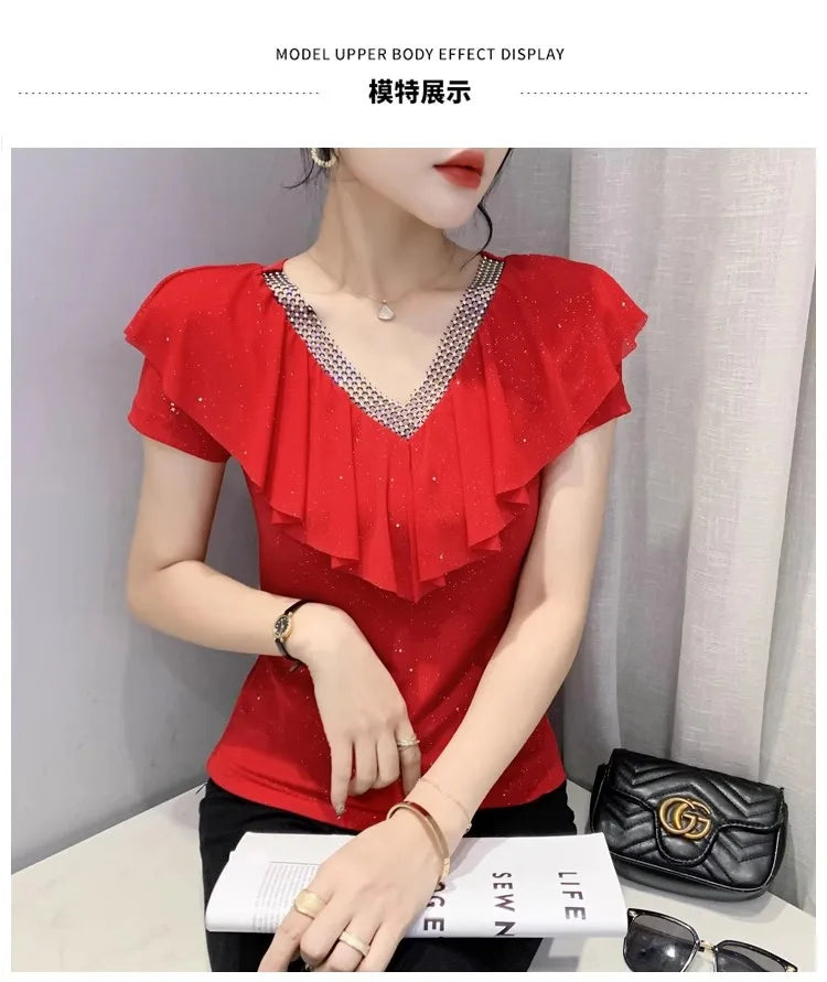 Women's T-Shirt Chic Luxury  Mesh Tops