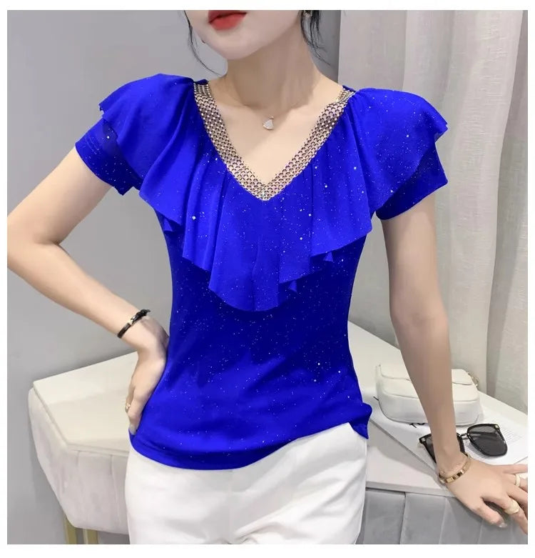 Women's T-Shirt Chic Luxury  Mesh Tops