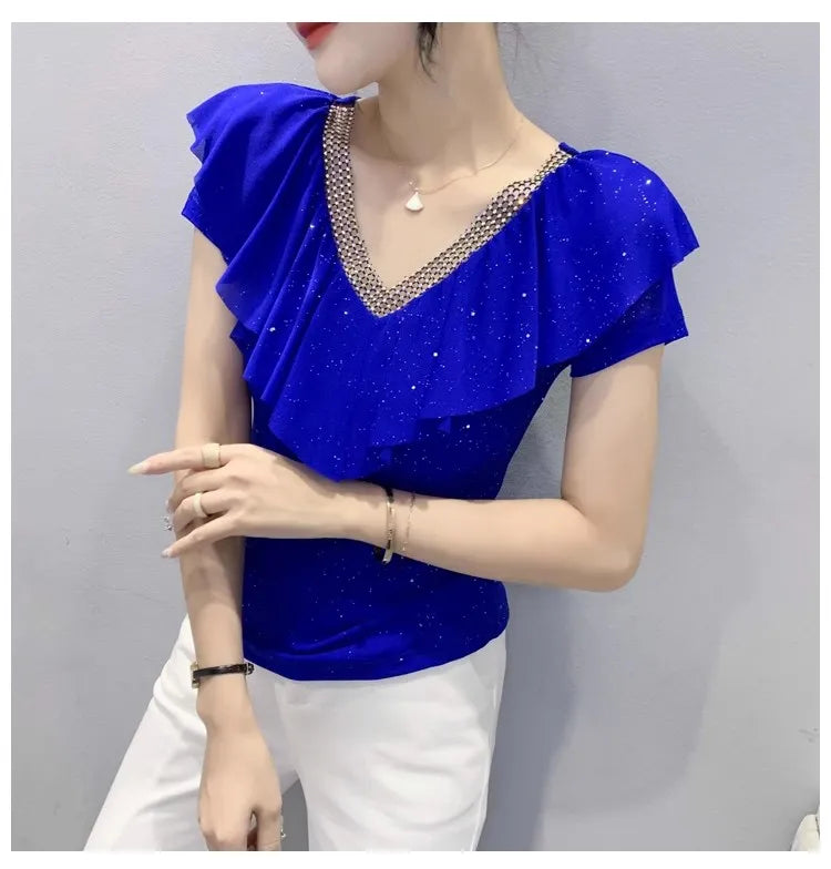 Women's T-Shirt Chic Luxury  Mesh Tops