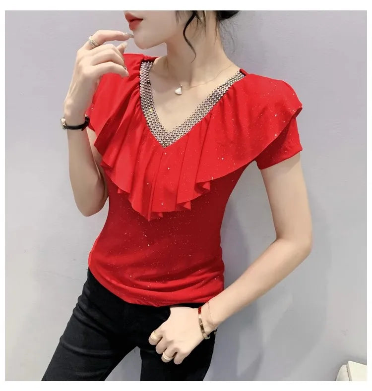 Women's T-Shirt Chic Luxury  Mesh Tops